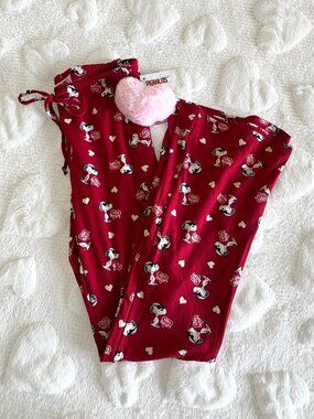 Peanuts Snoopy Girls Jogger Pajama Pants Heart Print Red Size S Kids